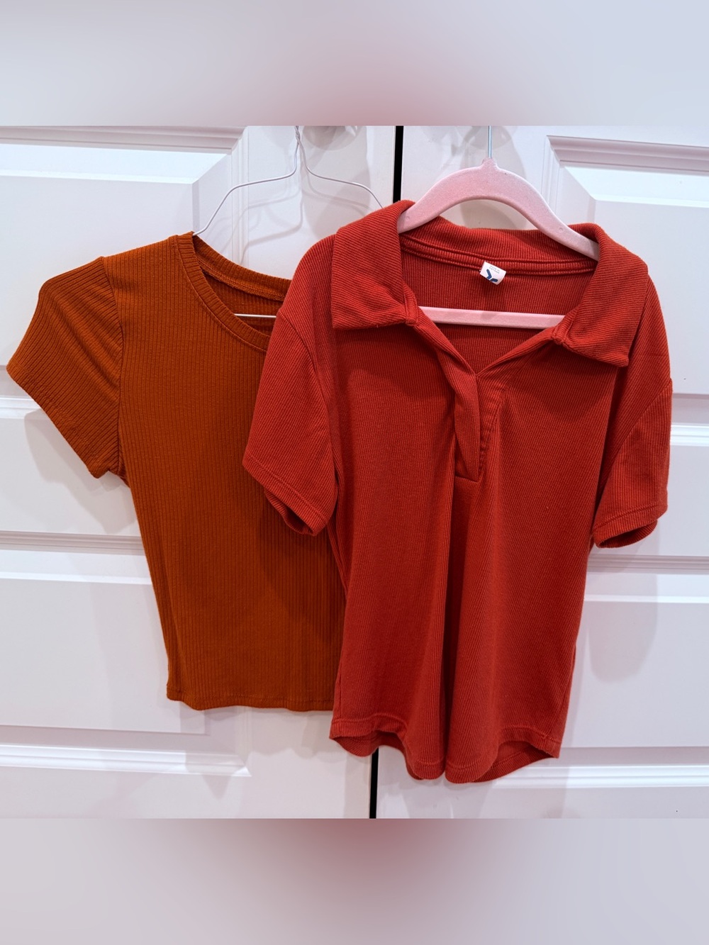 Girls' Short Sleeve Ribbed Tee & Polo Set in Burnt Orange and Red
